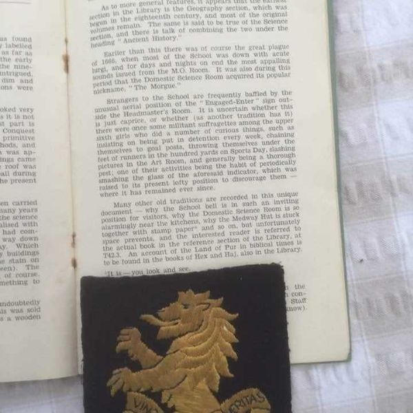 School Badge and Purbrookian 1955 - courtesy of Gywneth Kemp
